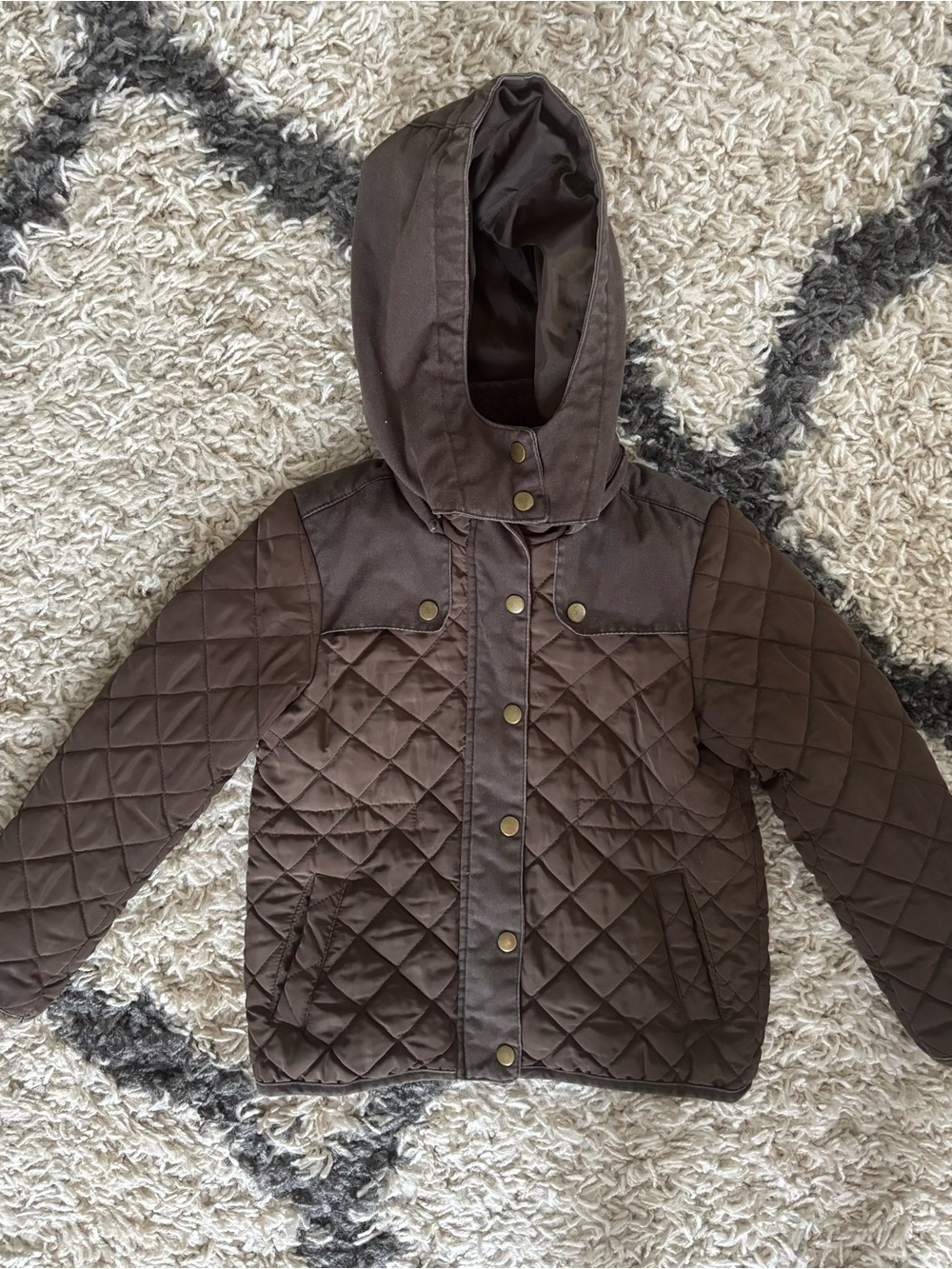 Zara Girls Brown Quilted Jacket with Removable Zip-Off Hood - Size 4/5 (110)